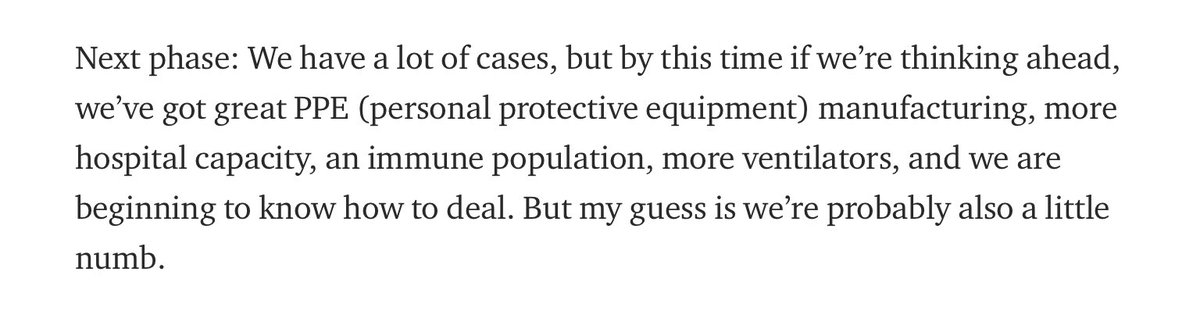 Eighth call: I anticipated that whatever lull we experience in the summer, we will see a worrisome second wave in the Fall. But I also predicted we would handle it better with fewer losses.So far: We will see but it still feels right. We can of course impact this still! 11/