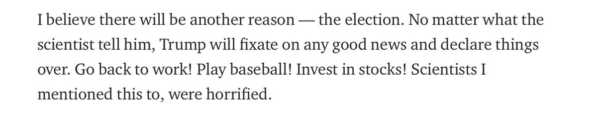 Sixth call: Political pressure will have a harmful effect.So far: We’ll, maybe this wasn’t hard to call, but it feels like bad policy & bad politics.Churches, bars, Vegas casinos. I worry that Trump is finding new hot spots instead of tough measured approaches.9/