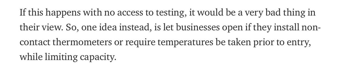 Seventh call: There would become ways to be  #OpenSafely.So far: I didn’t anticipate the widespread stay at home orders, but believed with time, we could get businesses & communities ready to live w the virus.There’s a whole array of resources in  http://www.open-safely.us . 10/