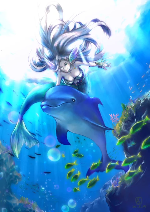 #絵師は初投稿イラスト最新イラストお気に入りイラストを見せる見た人もやる

最初はマウスで描いてた
最新は伸びないけどイルカが可愛く描けたと思ってる
お気に入りは基本全部なんだけど現代ファンタジー感が出せた気がするのでこれで! 