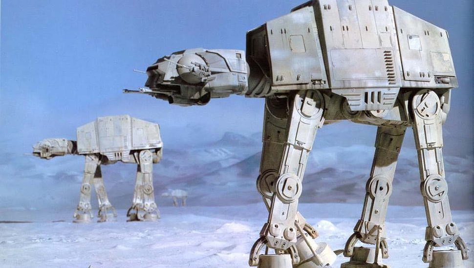 JasonBabbles's tweet photo. Syd Mead’s 1969 painting of a walking transport and the 1980 AT-AT. Everyone is inspired by others. Just have fun and make art you enjoy. https://t.co/76DSbFTlTE