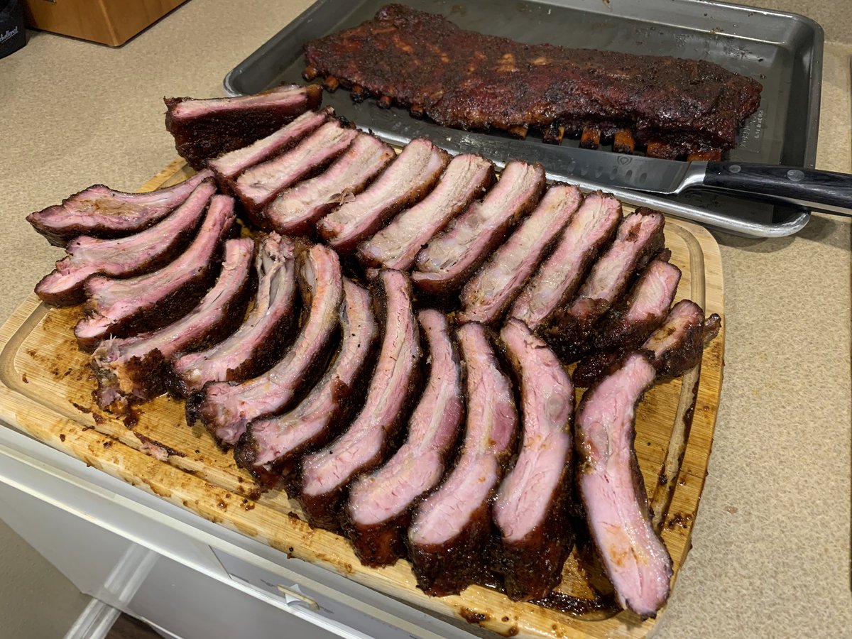 DanSalas19's tweet photo. Finished product of my two racks of St. Louis Style &amp; one rack of Back Loin Ribs cooked 3️⃣-2️⃣-1️⃣ style with a Tequila Agave based flavor🇲🇽🐖👌🏽⠀⠀⠀⠀⠀⠀
#LG900 #StayInGrillOut  #QuarantineGrillAndChill https://t.co/ueuZ4xKBG1