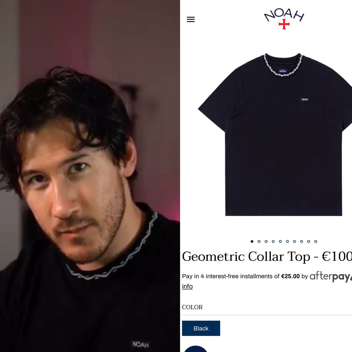 This top is also from NOAH. He wore this on a member stream recently. This one is still available in a few sizes! I really like the collar on this one and once again this looks really good on mark. I think amy bought this for him but i am not sure.  https://noahny.com/collections/tops/products/geometric-collar-top