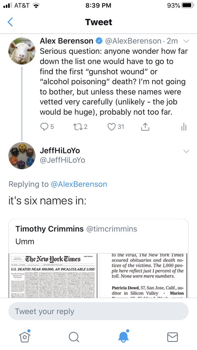Alex Berenson On Twitter The Sixth Name On The Nytimes Front Page List Of Covid Victims Is Apparently A Homicide Death Man Sarscov2 Is Nasty Https T Co Czt0r9712m