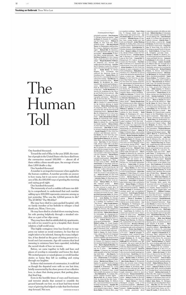 The names of the dead continue on page twelve of Sunday's paper.