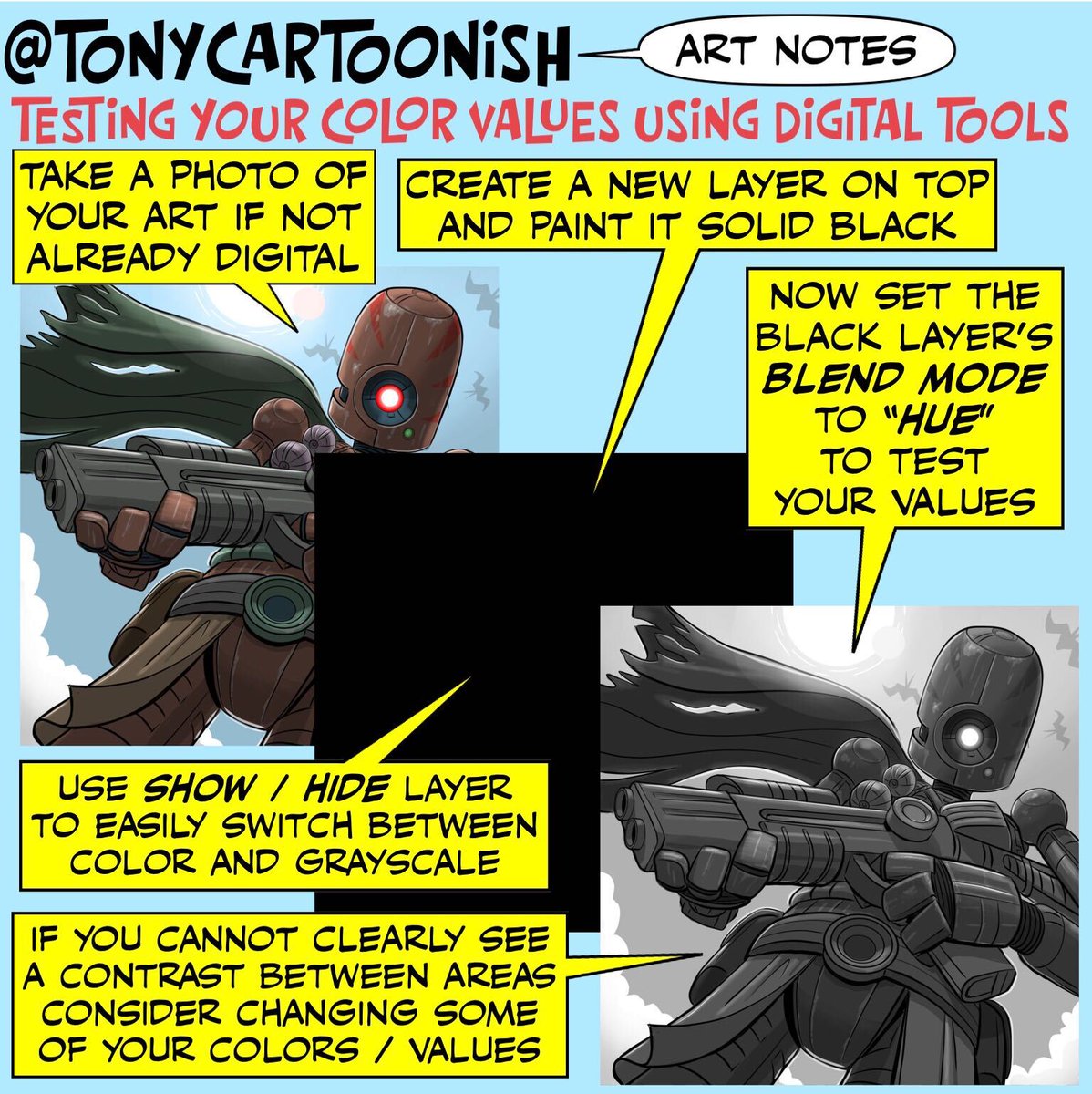 Tonycartoonish's tweet photo. I know there are other ways to do this. I just prefer this method instead of other solutions that may have a swipe left/right animation #artnotes #arttips #drawingtips #tutorial #arttutorial #arttutorials #howtodraw #howto #howtodoodle #tcartnotes #colorvalues #colortest https://t.co/W31HM8W0dV
