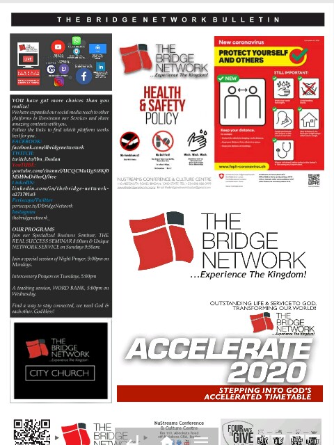 dbridgenetwork1's tweet photo. @Softsteel @tajayiope @betaservio @XquisiteEvents @iconoffragrance @KkLolyan @olubunmi_smith @ayobummy @Emekaossai The Bridge Network, Bulletin 24th May, 2020. Have a great Sunday and week ahead. 
#TBN #OutstandingLife&amp;ServiceTransformingOurWor https://t.co/Hbb8ZZ03BK