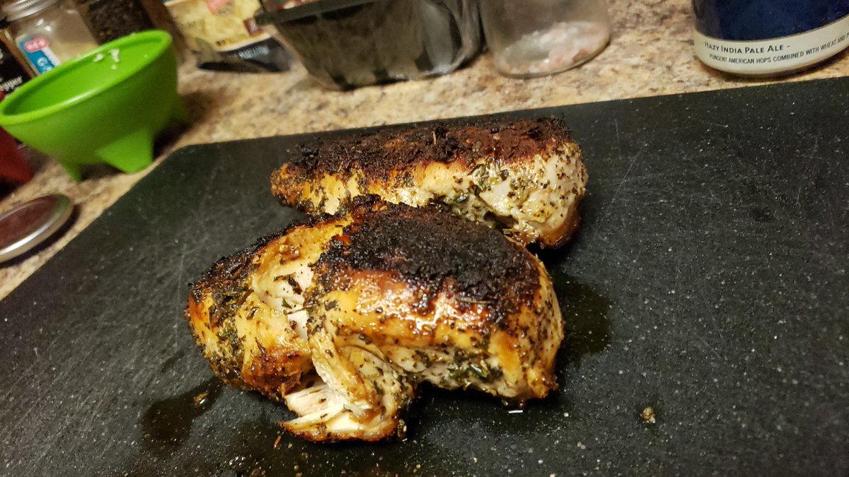 Yes I cut into one bc I have a thing about ensuring chicken is done and I done have a therm good enough, dont @ me.But time to let the bird rest.