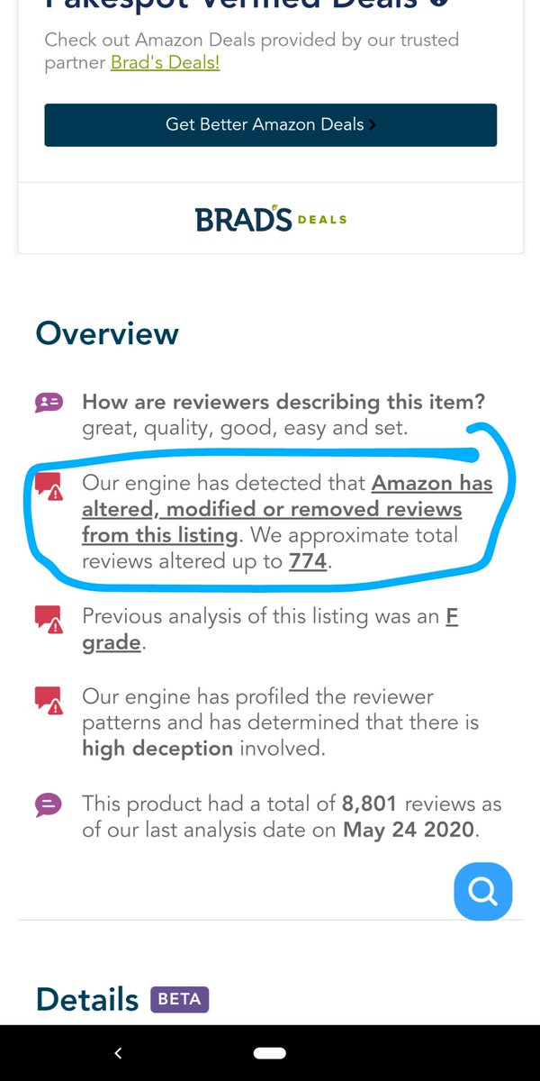 PascalLegendre's tweet image. Si vous ne connaissez pas #Fakespot, vous devriez l&apos;essayer avant d&apos;acheter de la crap sur Best Buy, Amazon ou autre.  Ça en dit long sur la manipulation des données par Amazon...