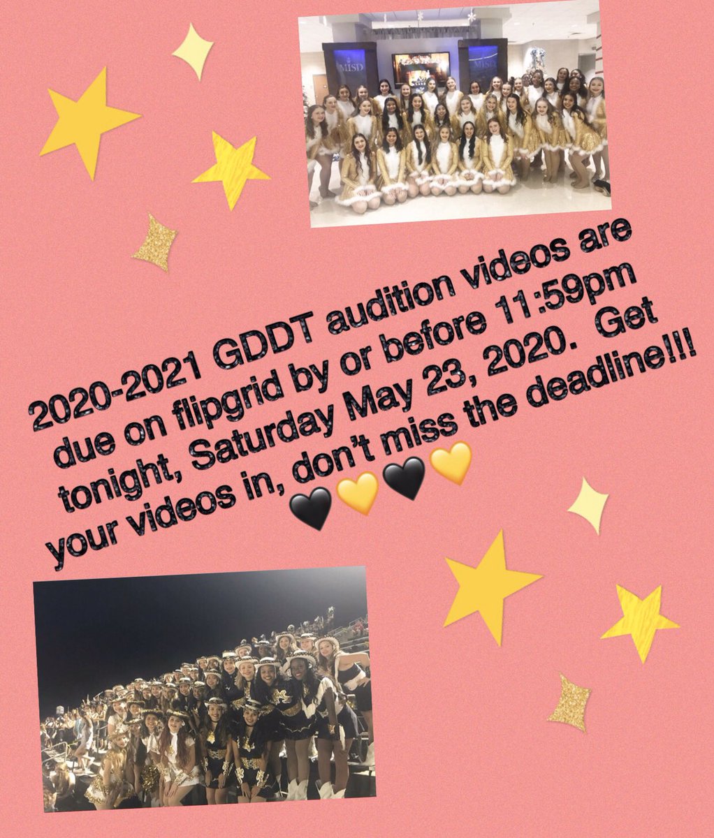 mansfieldhsdanc's tweet photo. 20-21 GDDT audition video deadline is today, Saturday May 23 by or before 11:59pm.  Get your videos in!!! 🖤💛🖤💛 https://t.co/amoeUyXuzk