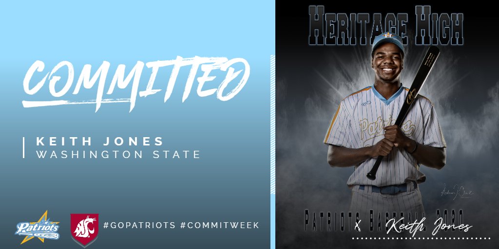 One of the top five-tool baseball players in the Class of 2020 will head from Heritage to Pullman, Washington to join the Pac-12 program at Washington State.  Congrats Keith! #CommitWeek #GoPatriots