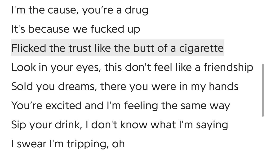 Friends: a type of song you’ll use if a guy likes you, but you don’t like them back and too shy to say no. I love how we get to see Niki’s mind process of if she sees a guy as friends or more than friends, such as is this real or is it just a phase and the drug metaphor.
