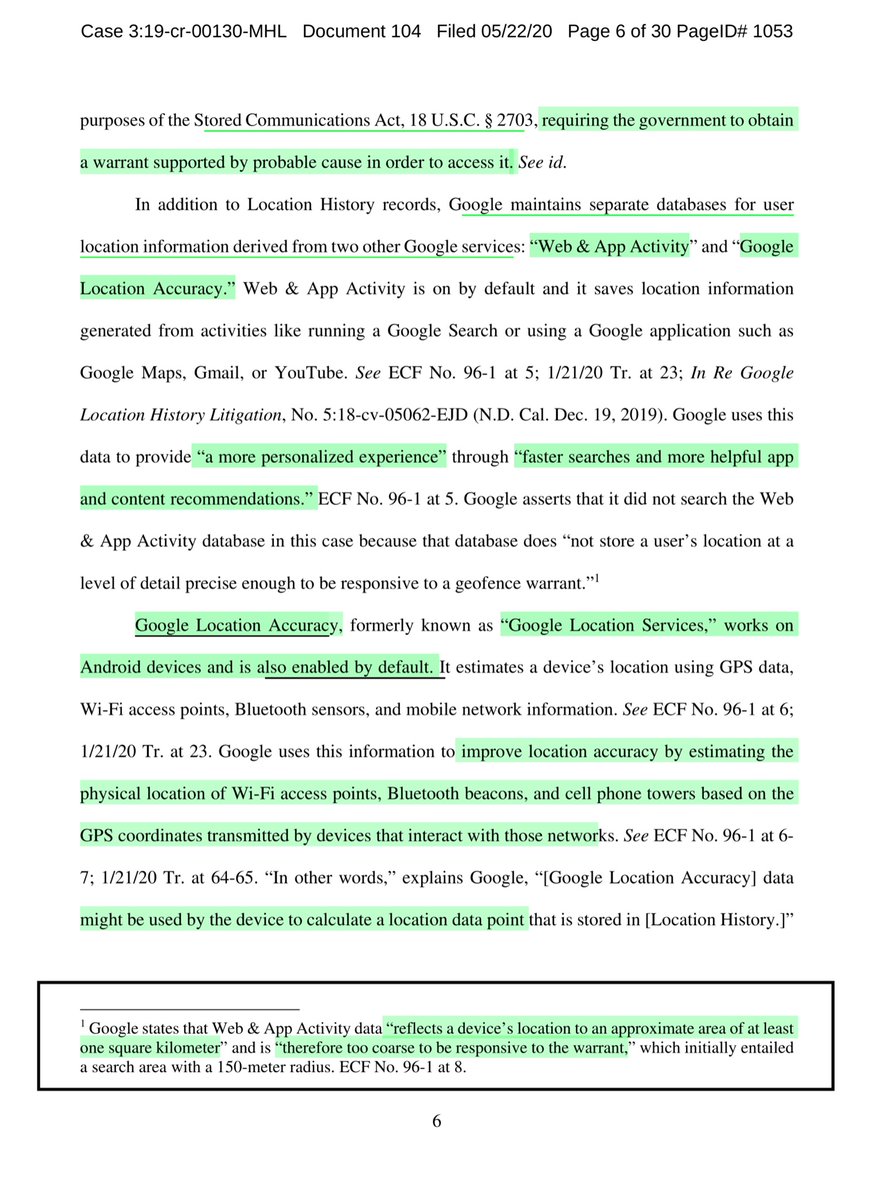 during the Course of this case, google disclosed it wasn’t just 19 devices“Google now explains, the geofence search involved not just 19 users near the bank, but “roughly one-third of active Google users...”Read the FOOTNOTES- trust me on that;1/3 of google users= 660 Million