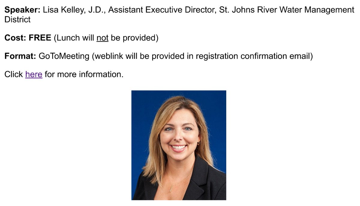 Young Professionals Virtual Lunch &amp; Learn on June 17 with Lisa Kelley, Assistant Executive Director <a href="/SJRWMD/">SJRWMD</a>. FREE. All are welcome to attend; everyone is young at heart. Register today at awraflorida.org.