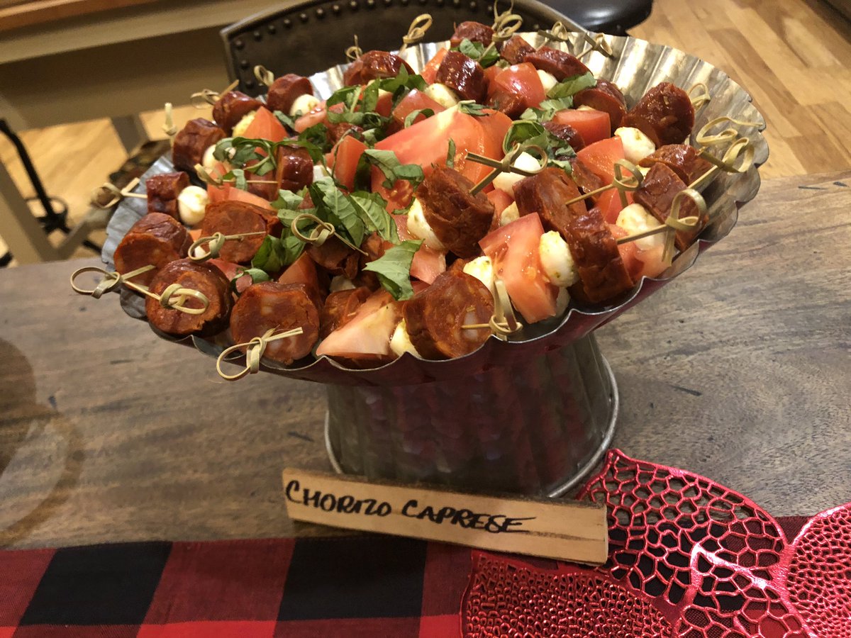 Summer caprese with #chorizo ! #summertime #catering #austincatering #atxeats