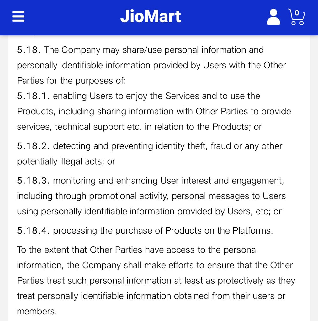 And there are other provisions under which personal information and personally identifiable information will be shared with other parties: