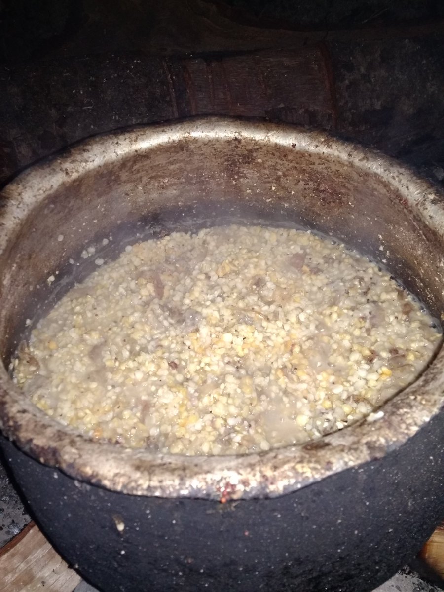 Sheep meat is 700-750 rupees per kilo. So villagers rear sheep. This is cornmeal being prepared for the sheep. Also contains potato peels, cauliflower stems, pretty much everything that doesn't get used in the kitchen.