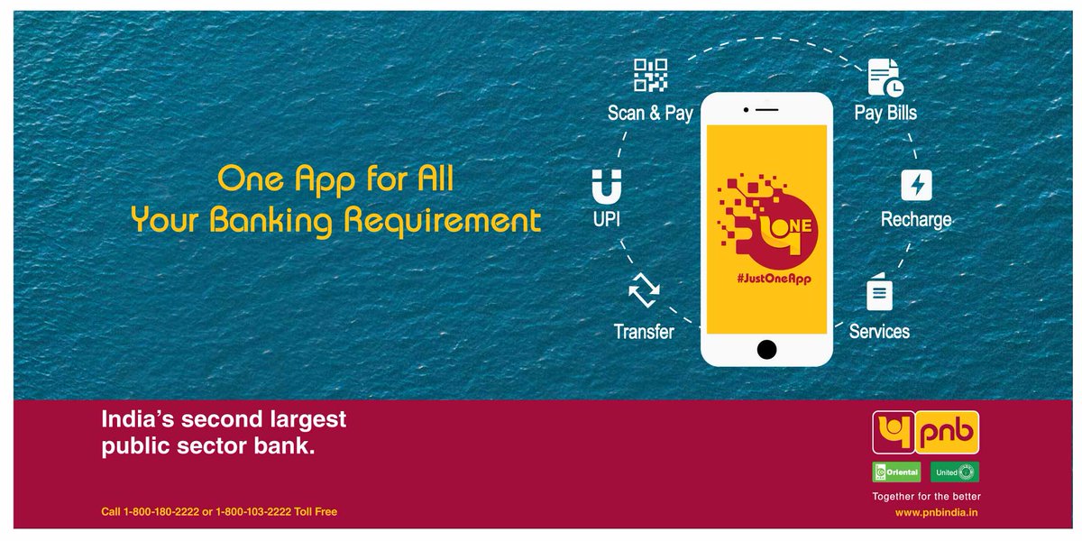 pnbindia's tweet photo. PNB One app is all you need for your banking needs. Now bank anytime, anywhere with just one app. Know more: https://t.co/deKDUMABBw
#Banking #JustOneApp #PNBONE https://t.co/0HxlUZZ9F3