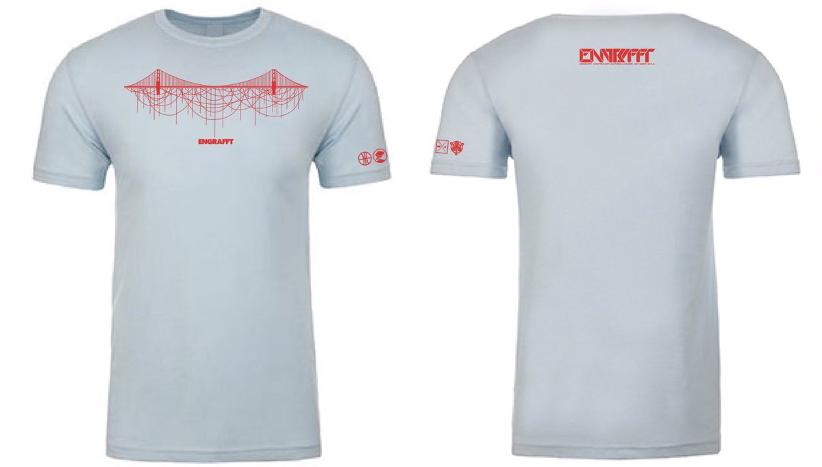 engrafft's tweet photo. Coming soon: The #ENGRAFFT Golden Gate Drip Tee in Sky Blue/red❗️🌁 This is the second of 3 colorways and the first time that this color shirt has been introduced into my line. A tribute to the iconic bridge in my home city, rendered with my signature Wiredrips Living Style. #sf https://t.co/cDhklNTuRI