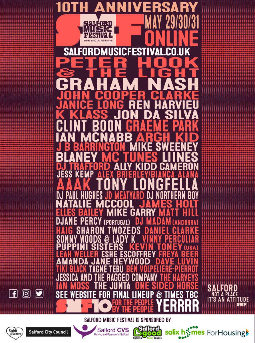 This coming Friday... begins #SMF2020  Celebrating #music #poetry  #arts  ...   #spiritofsalford  Online salfordmusicfestival.co.uk #Yerrrr