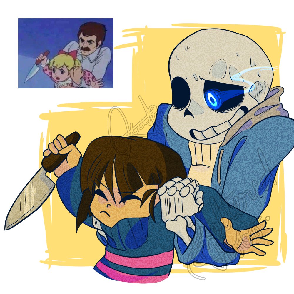 4. 0 svar. a quick little redraw request of a meme Sans and Frisk from Unde...
