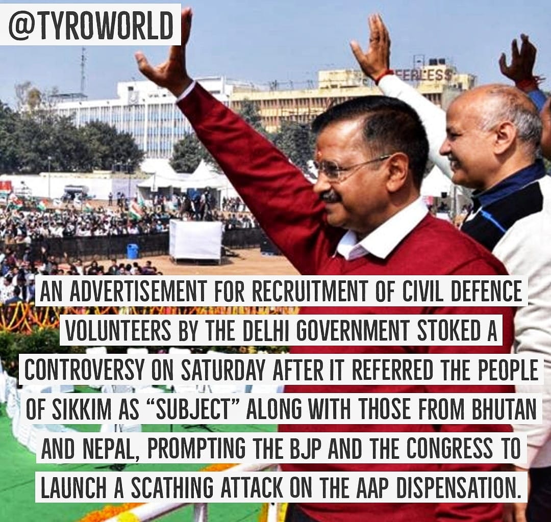 Tyroworld's tweet photo. An advertisement for recruitment of civil defence volunteers by the delhi government stoked a controversy on Saturday. 
For more click the link in bio. 
_
_ #tyro #tyroworld #india #indianews #bjp #aap #news #enews #media #latwstnews #recruitment #Recruitmentcontraversy #bhutan https://t.co/XPOzByYbI3