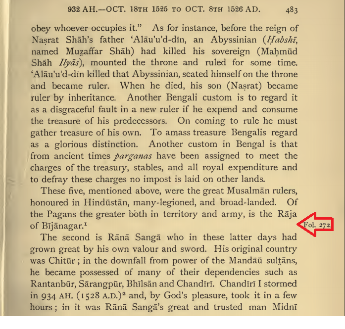 Let's skip to the Kafir rulers. Of the 2, the greater both in territory and army, is the Raja of Bijanagar. Who at this time ruled from Hampi.