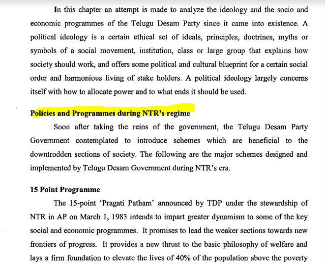 TDP/NTR1983-1989=POLICIES AND PROGRAMMES(during NTR’s regime)టీడీపీ-1983-1989=పరిపాలనా విధానాలు & కార్యక్రమాలు (ఎన్టీఆర్ హయాంలో)LINK: https://shodhganga.inflibnet.ac.in/bitstream/10603/86876/14/14_chapter%206.pdfAlternate link: https://drive.google.com/open?id=1r_ArA4g6TRuAE5vSC2EzqEK344pF3V8Q