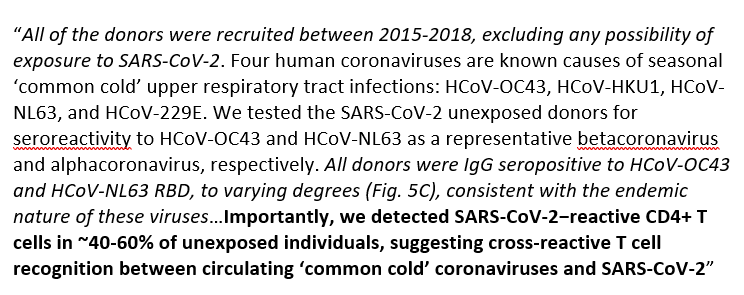 andrewbostom's tweet photo. Preexisting cell-mediated immunity to covid19 due to common cold infection?: SARS-CoV2−reactive CD4+ Tcells detected in ~40-60% of unexposed persons, suggesting cross-reactive T cell recognition between circulating ‘common cold’ coronaviruses &amp; SARS-CoV2 https://t.co/QMRxqZvTy2 https://t.co/QsHoZ9uikk