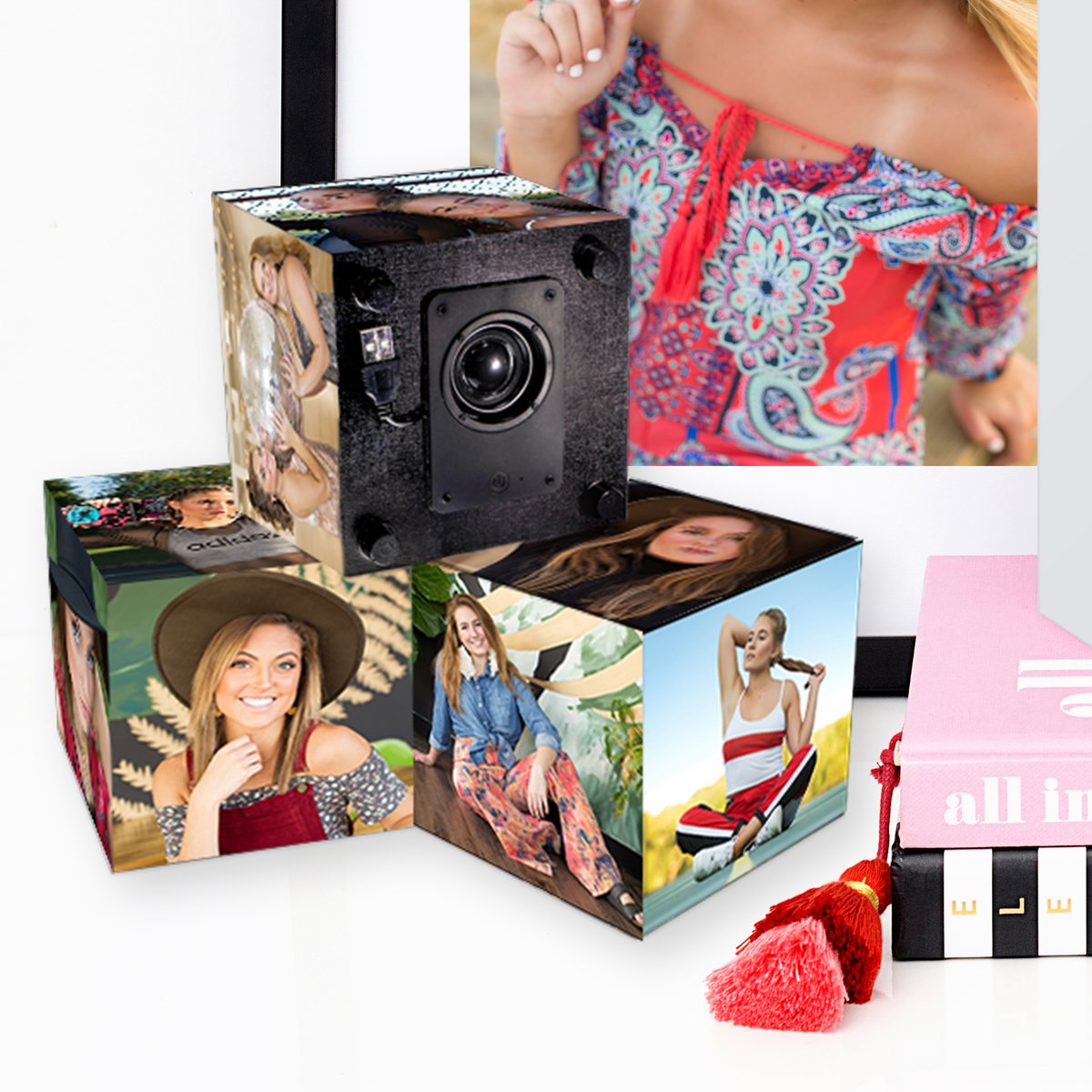 I'll be adding these bad boys to my shop this season. Say hello to the photo sound-cube! Your 5 favorite images will be crafted into a three-dimensional canvas print that connects wirelessly to any bluetooth device for ultimate impact and sound!