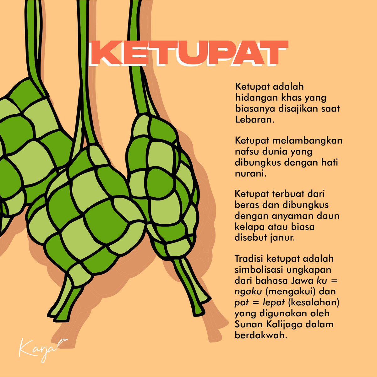 karjaid's tweet photo. Ini loh kenapa ketupat menjadi hidangan khas di hari Lebaran.

Karja (@karjaid), we share creative and up to date content for Indonesia's millennials. ⠀
#lebaran #lebaran2020 #idulfitri #idulfitri2020 #eidmubarak #eidalfitr #ketupat #indonesia #milenial #anakmuda https://t.co/PbtfZLBfUJ