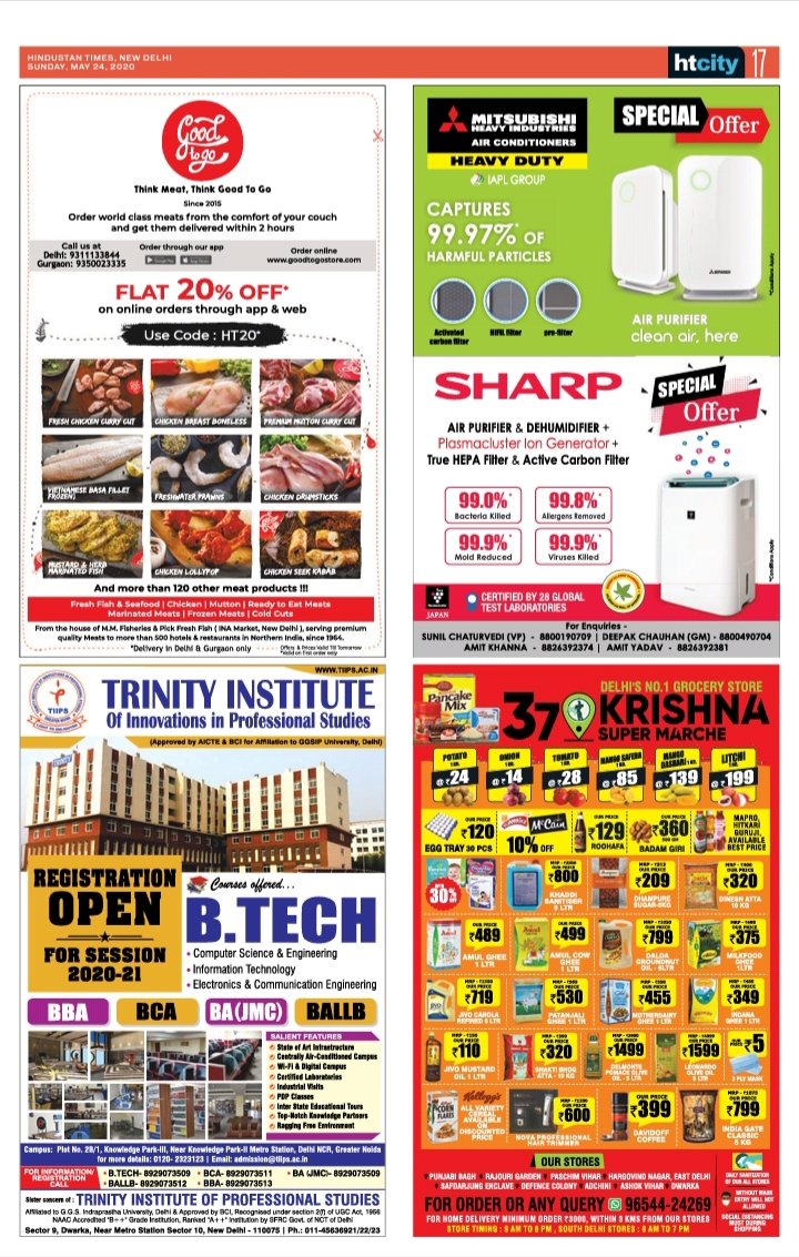 newspaper_times's tweet photo. 4 Different clients, different markets &amp; different offerings but all wants to give a same message - #WeAreFightingBack

#HtCity

#KrishnaSuperMarche
#TrinityInstitute
#InternationalAircon
#GoodToGo 

Check out today's Ht City - 24th May 2020 https://t.co/hZmxsyOLdM
