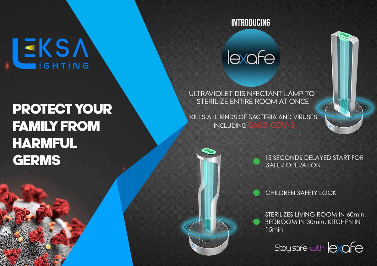 Avanish53767306's tweet photo. Introducing LEXAFE, the Game Changer virus killing UV Lamp to sterilize Living Room, Bedroom, Kitchen & Offices. #LEXAFE kills 99.9% #germs #bacteria & #virus including #COVID19
STAY SAFE with LEXAFE
#disinfectant #sanitation #infectioncontrol #MakeInIndia https://t.co/nWXNotZNqv