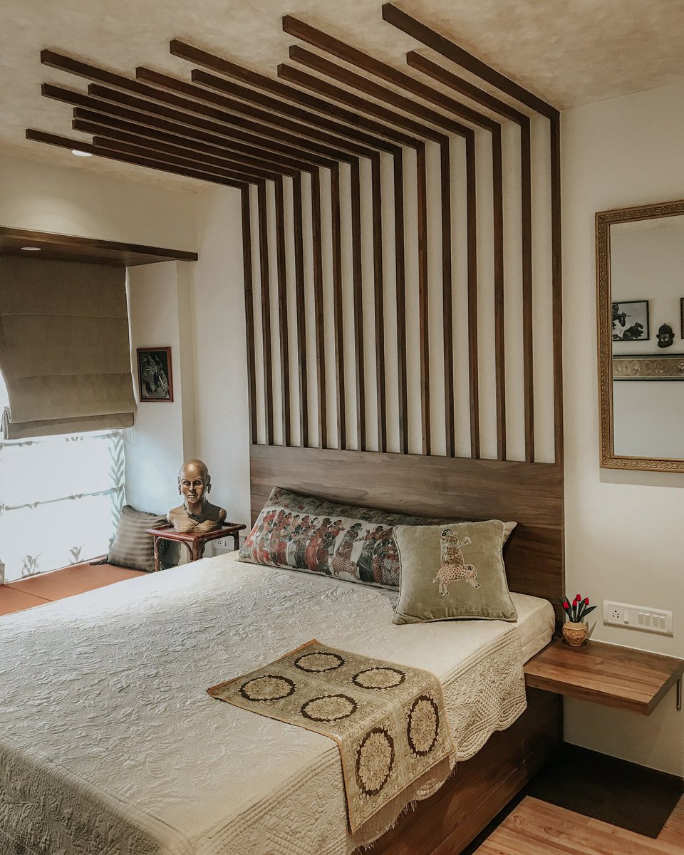 InteriorJill's tweet photo. "The details are not the details. They make the design.".....Jill Interior work, A turnkey solution company 
@ shakti parmar associates 
#noedit #bedroom #bedroomdesign #interiorwork #ceilingtexture #arteffect #headboard #bed #turnkeysolutions #turnkeyproject #mumbai #renovation https://t.co/5eJOz1pm7k