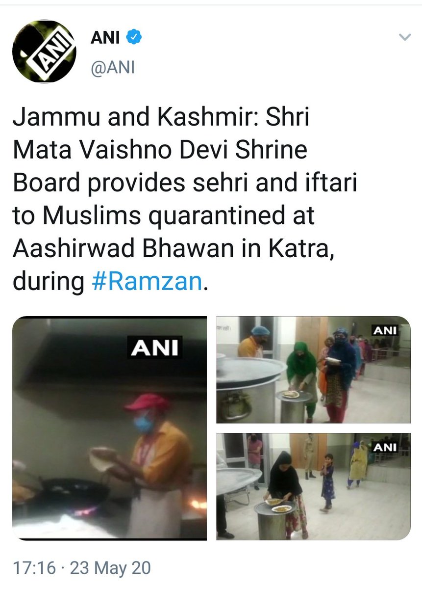 jasuja's tweet photo. We dont need to remind ourselves of humanity which is India's hallmark and reason for our secular existence since centuries.  Eid Mubarak to every one from all of us
Pic 1- Sikhs sanitize Jama Masjid
Pic 2- Mata Vaishno Devi Shrine Board provide Sehri and Iftari to Muslims https://t.co/kGYMXAN2q8