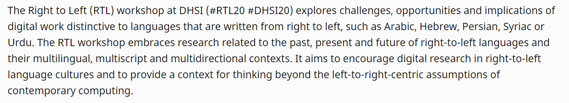 amaliasl's tweet photo. Very useful for scholars and practitioners doing digital work in languages written from right to left, this #Right2Left #DHSI workshop. #dhjewish

Information, registration and program here:
https://t.co/f2bc0P0gzt https://t.co/n0BTX2eiKJ