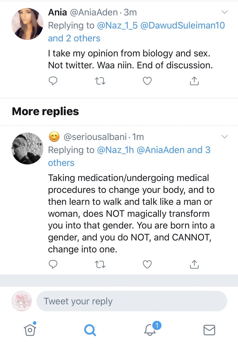 exhibit 1b: one of ania’s mutuals (who’s also a former ex-muslim) trying to justify said transphobia.