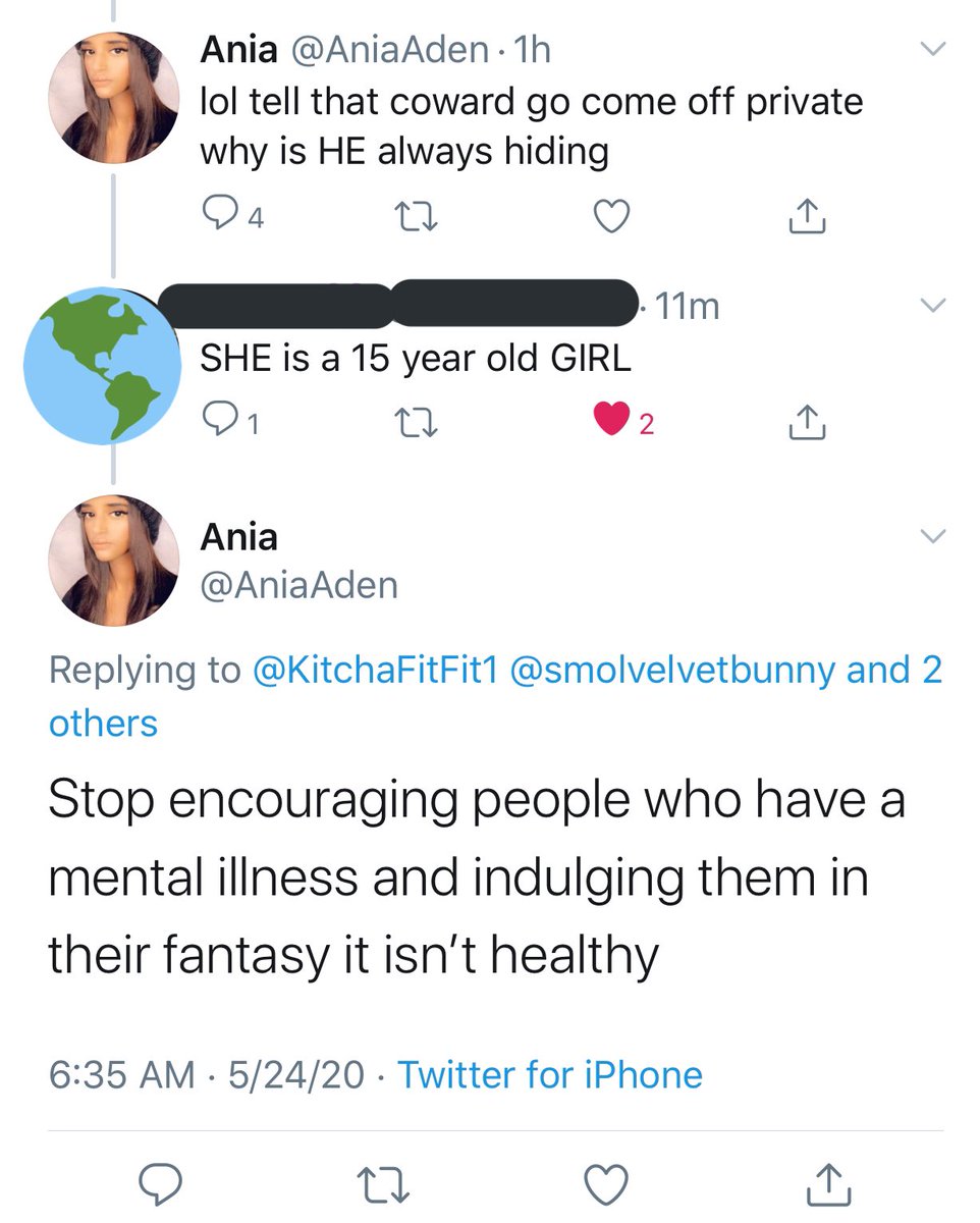 exhibit 1c: ania still is attempting to justify her transphobia despite a mutual mentioning that i’m a minor, and the rest is self-explanatory tbh