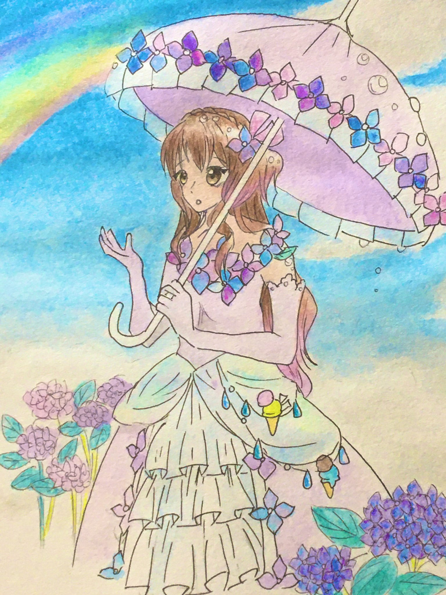 ラムネ ころなーと 紫陽花 ころなちゃん 6月のイラスト 水彩色鉛筆で描いてます T Co Pebansakyl Twitter