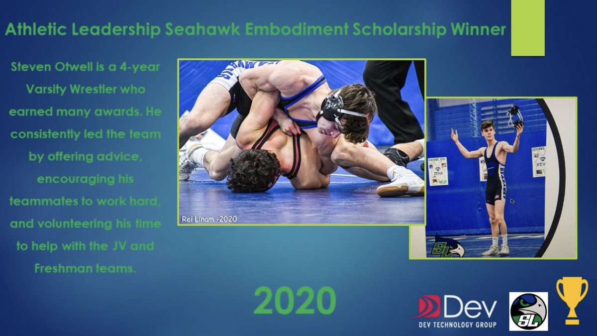 SeahawkBoosters's tweet photo. Congratulations Steven Otwell our final 2020 Athletic Leadership Seahawk Embodiment Scholarship winner! 💚💙

Each Seahawk student-athlete was awarded a $1500 scholarship sponsored by @dev_technology &amp; @seahawkboosters! Congratulations on your selection! #seahawkproud💚💙🙌 https://t.co/osNmZXQtnI