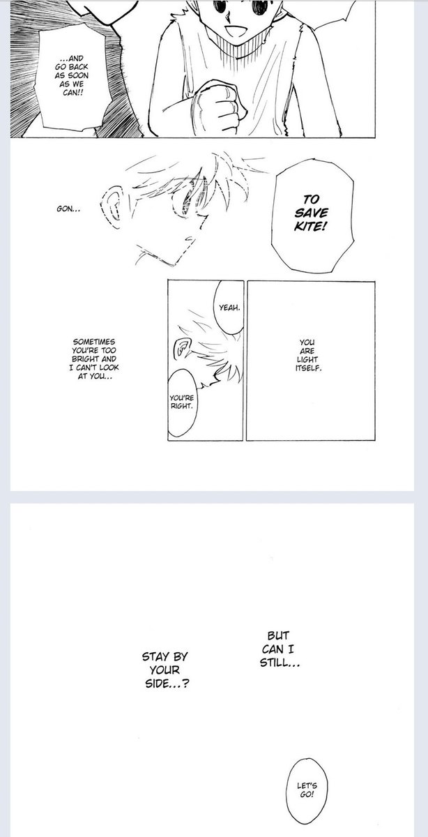 wassup...i know everyones obsessed w this scene already but if u havent read the manga pls look at this...the paneling...the white space....madhouse rocks but the way its done in the manga REALLY captures killuas state of mind 