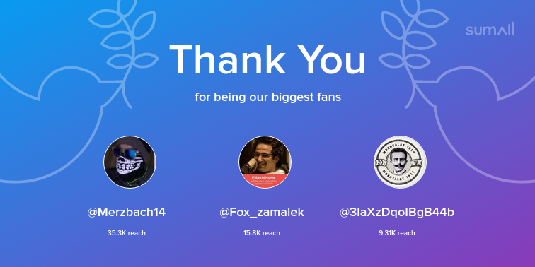 AloopFatma's tweet photo. Our biggest fans this week: Merzbach14, Fox_zamalek, 3laXzDqoIBgB44b. Thank you! via https://t.co/IXg603jLmn https://t.co/uQvE0uhMrB
