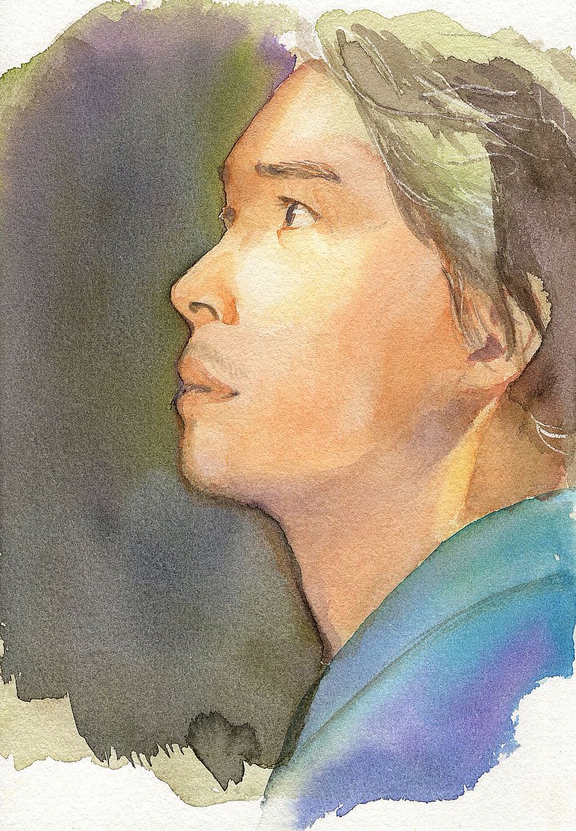 1boy solo male focus painting (medium) watercolor (medium) traditional media profile  illustration images