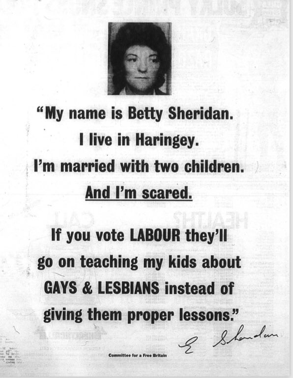 A poll showed that 83% of people polled ‘supported a ban on the promotion of homosexuality by schools and councils’.Labour came under great attack in the 1987 election in the press for its links with the ‘loony left’