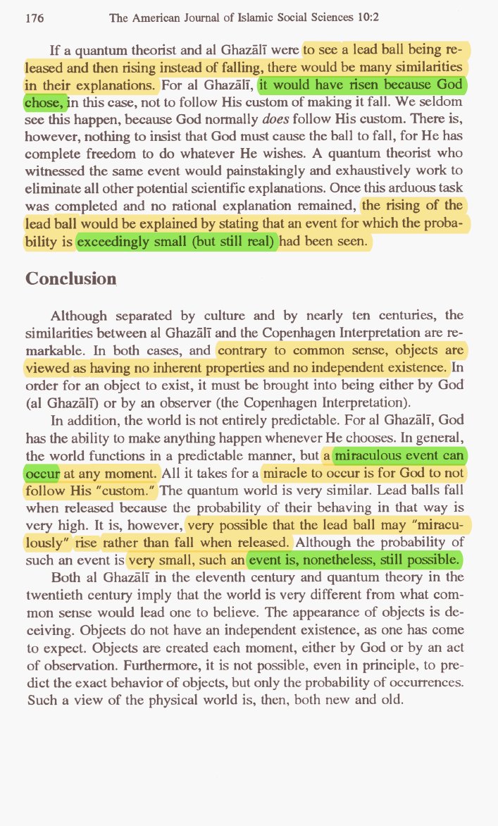 Proofs of Miracles: Objects have no inherent properties; Occasionalism (similar to quantum mechanics)What we call "scientific laws" are just God's normal conduct, he however does not always have to follow this conduct or is limited by it. http://citeseerx.ist.psu.edu/viewdoc/summary?doi=10.1.1.632.4018