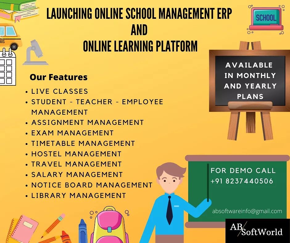 SoftworldAb's tweet photo. Launching School Management ERP and
 Online Teaching-Learning Platform.

Step Towards Digital Era!!!

Platform will be available in Monthly and Yearly Plans.
#ABSoftworld #ABSoftware #DigitalPresence #Digital #WebsiteDevelopment  #webdevelopment #WebDesiagn #graphicdesign #school https://t.co/k2eScHsAAL
