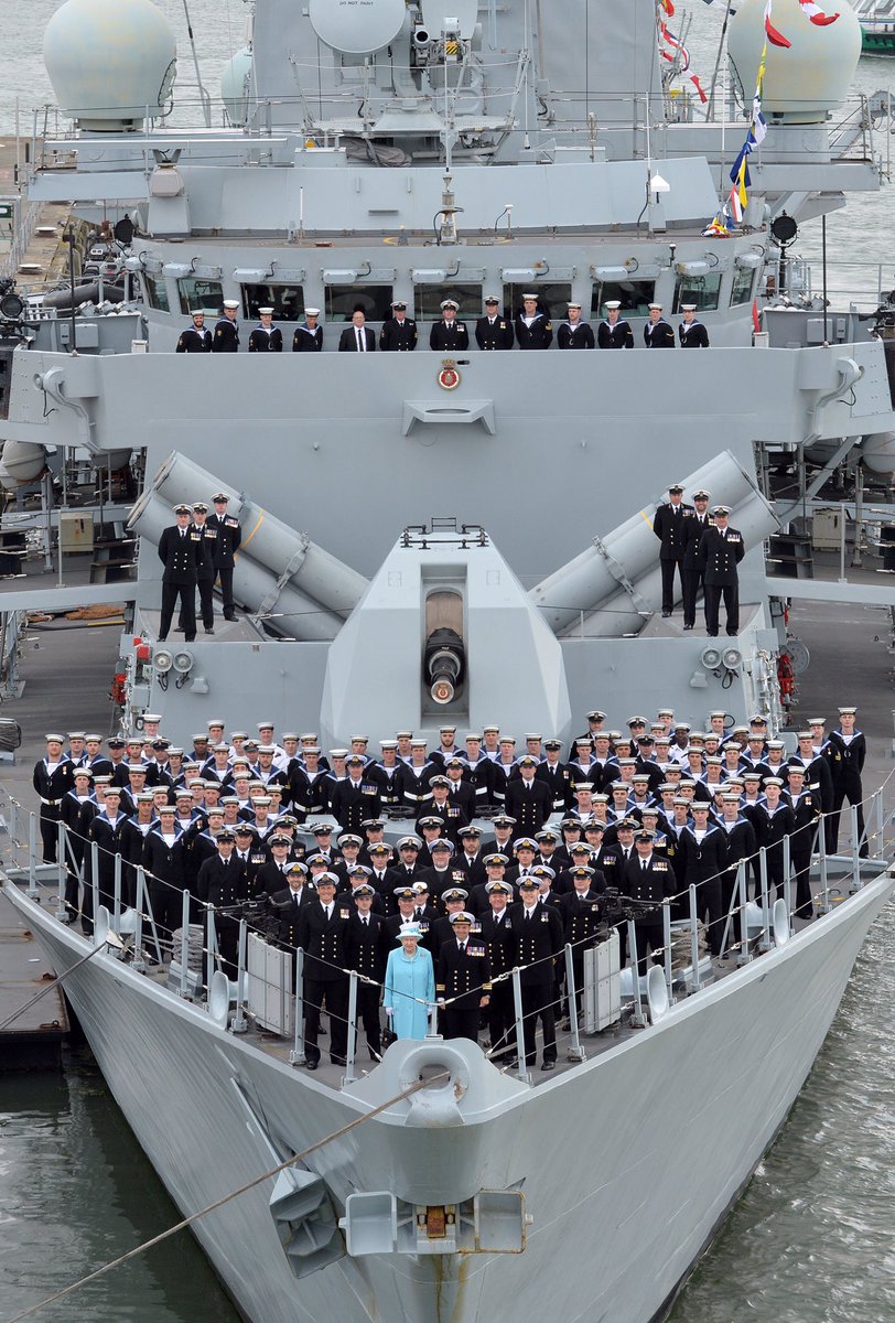 #OnThisDay Thirty years ago, in 1990, The Queen officially launched @HMSLANCASTER and became the ship’s Sponsor. HMS Lancaster is known as ‘The Queen’s Frigate’. 👑⚓️ 📷 The Queen and The Duke of Edinburgh visit HMS Lancaster in 2004, and The Queen visits the ship in 2014.