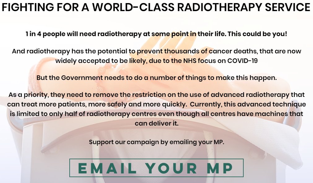 Thousands of #cancer patients at risk by continued restriction of advanced #SABR #radiotherapy to only half of centres when all have the kit to do it. Makes no sense at any time, but it is ‘crazy’ post #Covid19

Please use bit.ly/2XmWALC to urge MPs to act @MattHancock