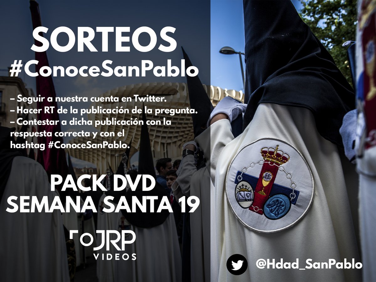 hdad_sanpablo's tweet photo. ⁉️ SORTEO #ConoceSanPablo | ¿En cuántos templos diferentes ha tenido lugar el besamanos del Señor?

A) San Ig. de Loyola
B) San Ig. Loyola, Concepción y San Pablo  
C) San Ig. Loyola y San Pablo
D) San Ig. Loyola, Salvador y Catedral

Sorteo de un pack DVD SS2019 de @JRPvideos ⬇️ https://t.co/edd0Rni69B