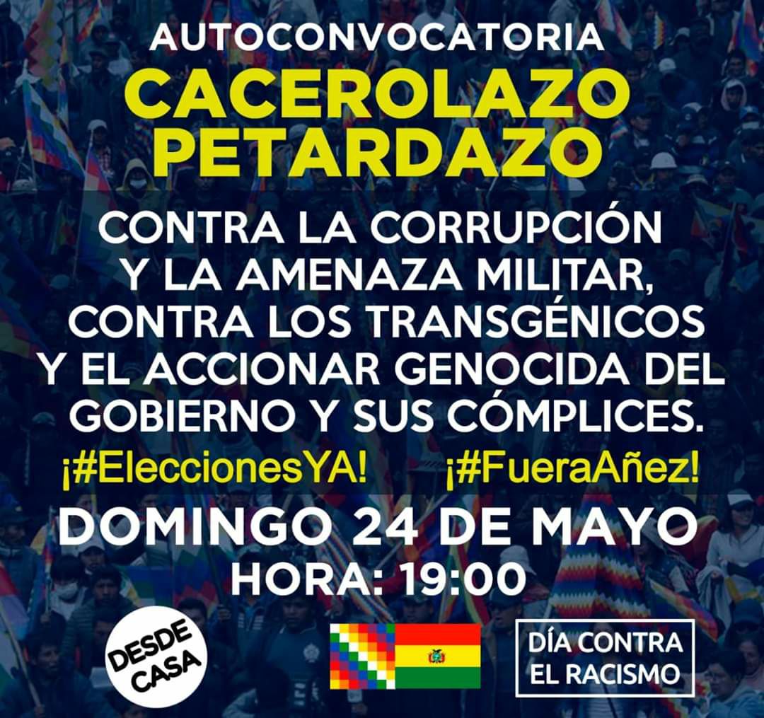 FielfestI's tweet photo. Hoy #Bolivia #24demayo #Cacerolazo #petardazo
Nuevamente le decimos al narco-régimen @JeanineAnez que renuncie y que deje de robar al pueblo
#EleccionesYa
#SOSBeni
#Noalgolpemilitar
#Boliviaserespeta
#GolpeDeEstadoEnBolivia
#unitelmiente
@BOmereceMAS @LuchoXBolivia https://t.co/xXgOXqwnzv